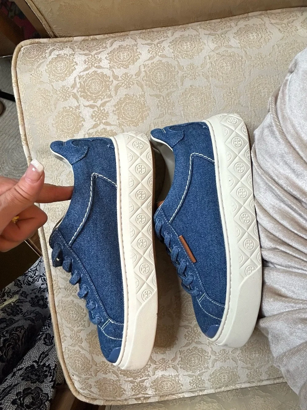 Sz 7.5 Tory Burch Ladybug Denim Leather Sneakers in “Azul”